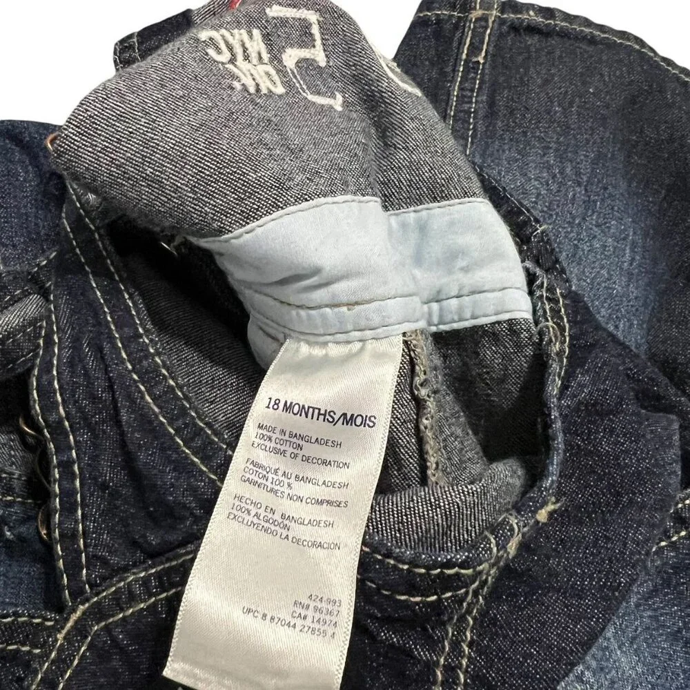 OshKosh 18m Denim Red Logo Appliqué Overalls